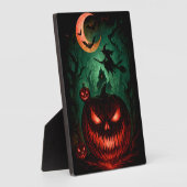 Evil Pumpkin Under Blood Moon | Witch Flying Hallo Fotoplatte (Seite)