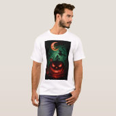 Evil Pumpkin Under Blood Moon | Witch Flying Hallo T-Shirt (Vorne ganz)