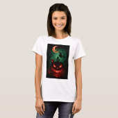 Evil Pumpkin Under Blood Moon | Witch Flying Hallo T-Shirt (Vorne ganz)