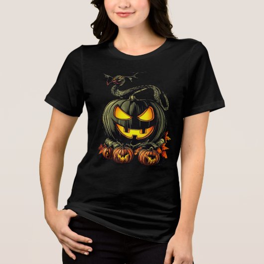 Evil Pumpkin with Snake Halloween Artwork Tri-Blend Shirt (Vorderseite)