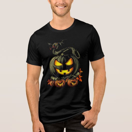 Evil Pumpkin with Snake Halloween Artwork Tri-Blend Shirt (Vorderseite)