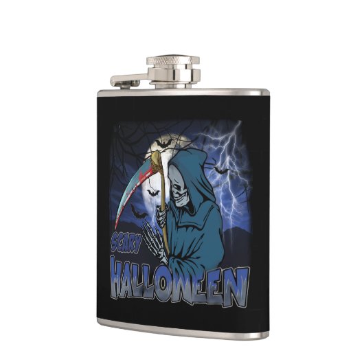 Evil Skeleton in Scary Dark Night Halloween Flachmann (Links)