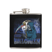 Evil Skeleton in Scary Dark Night Halloween Flachmann (Vorderseite)