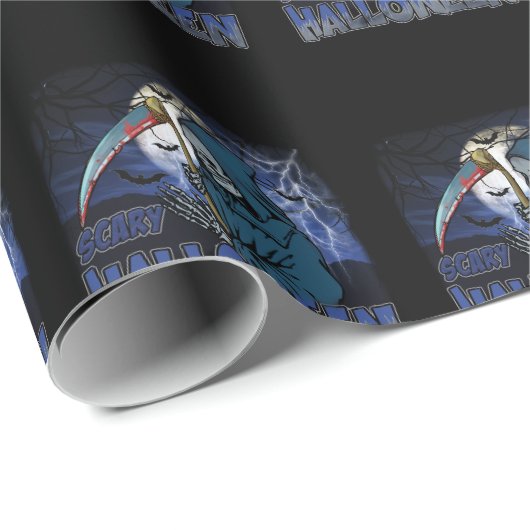 Evil Skeleton in Scary Dark Night Halloween Geschenkpapier (Rolleneckpunkt)