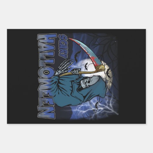 Evil Skeleton in Scary Dark Night Halloween Geschenkpapier Set (Vorderseite)