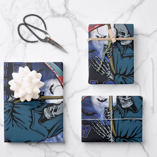 Evil Skeleton in Scary Dark Night Halloween Geschenkpapier Set (Vorderseite)