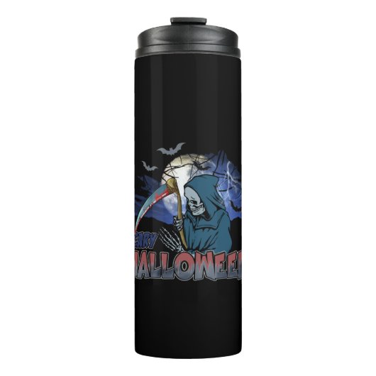 Evil Skeleton in Scary Dark Night Halloween Thermosbecher (Vorderseite)