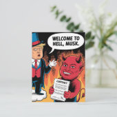 Evil Trump Cartoon Willkommen bei Hell Musk Postkarte (Stehend Vorderseite)