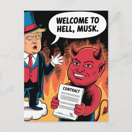 Evil Trump Cartoon Willkommen bei Hell Musk Postkarte (Vorderseite)