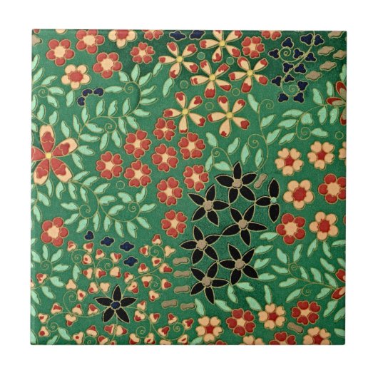 Evoke Serenity: Grünes japanisches Blumengestein Fliese (Vorderseite)