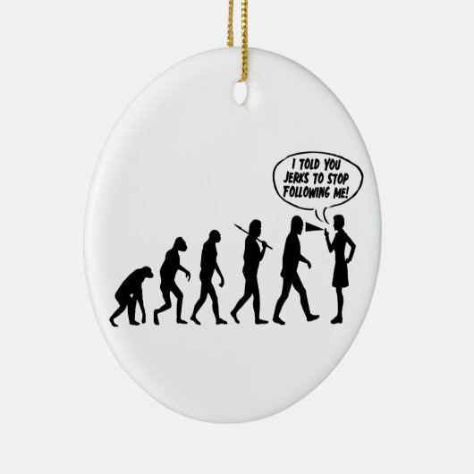 Evolution der weiblichen Pfefferspray - Funny Femi Keramik Ornament (Rechts)