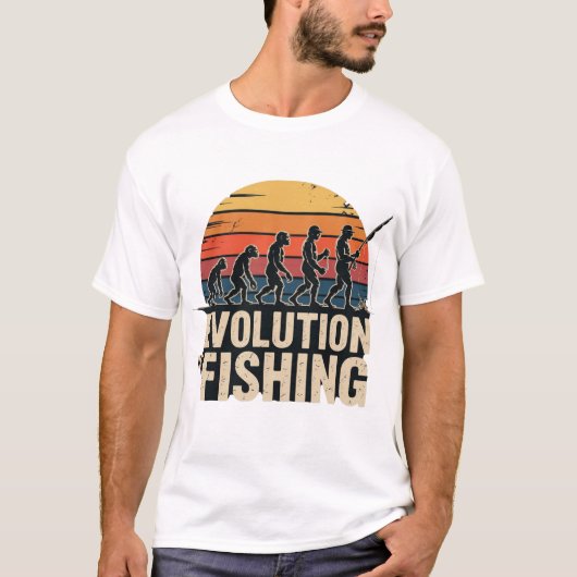 Evolution des Fischens - Retro-Fischer-Sonnenunter T-Shirt (Vorderseite)