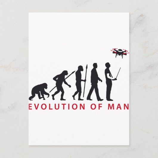Evolution des Mannes, der die Drohne kontrolliert Postkarte (Vorderseite)