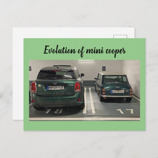 Evolution des Mini Cooper Postkarte (Vorne/Hinten)