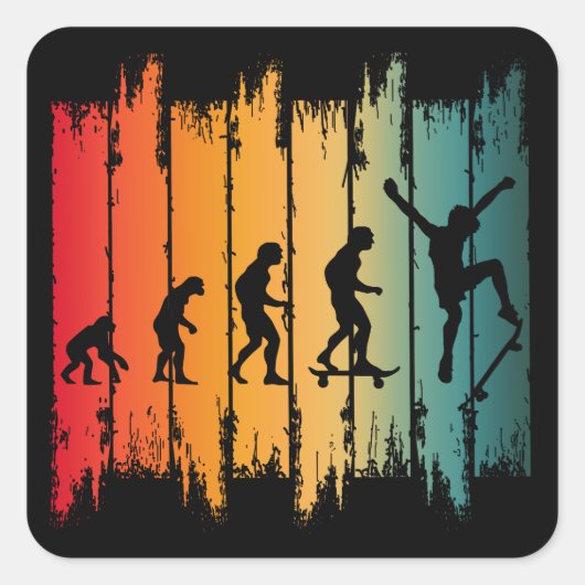 Evolution des Skateboardfahrers Quadratischer Aufkleber (Vorderseite)