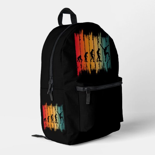 Evolution des Skateboarding-Skaters Bedruckter Rucksack (Rückseitige Ecke links)