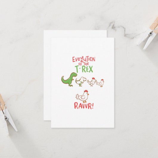 Evolution des T-Rex RAWR! Funny Dino Chicken Karte (Vorderseite/Rückseite Beispiel)
