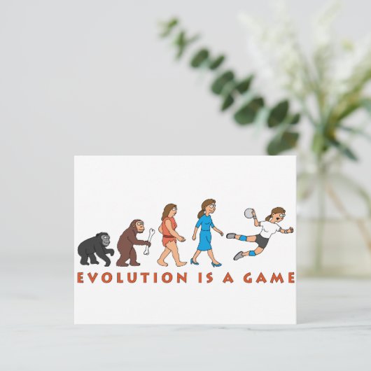 Evolution Handballspielerin Comic Postkarte (Stehend Vorderseite)