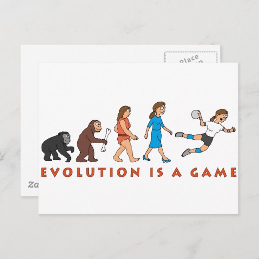 Evolution Handballspielerin Comic Postkarte (Vorne/Hinten)