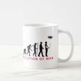 evolution of man controlling drone kaffeetasse
