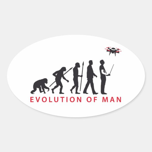 evolution of man controlling drone ovaler aufkleber (Vorderseite)