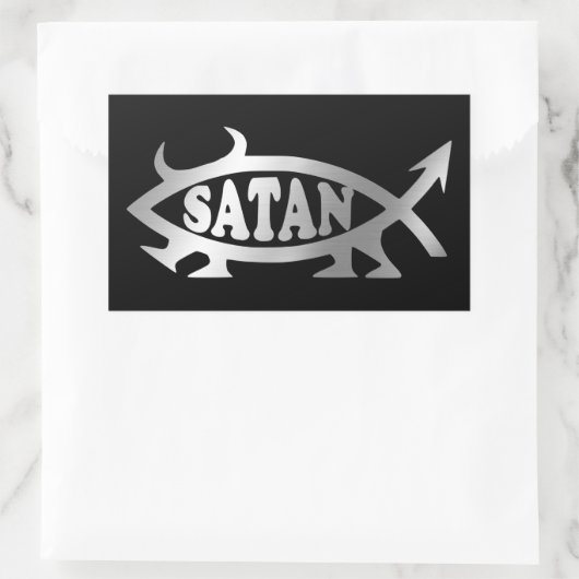 Evolution - Satan + rechteckiger Aufkleber (Tasche)