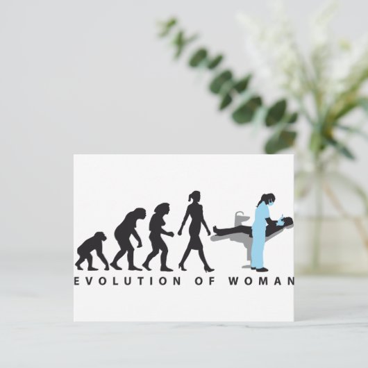 Evolution weiblicher Zahnärztin Postkarte (Stehend Vorderseite)