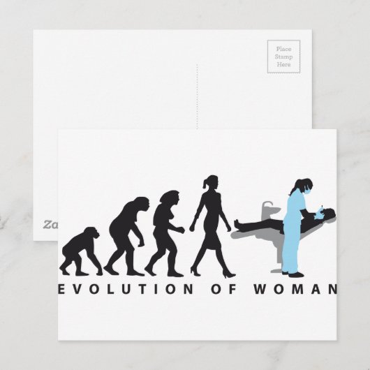Evolution weiblicher Zahnärztin Postkarte (Vorne/Hinten)