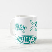 Evolutions-Fische Alfreds Wallace Kaffeetasse (Vorderseite Links)