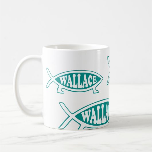 Evolutions-Fische Alfreds Wallace Kaffeetasse (Links)
