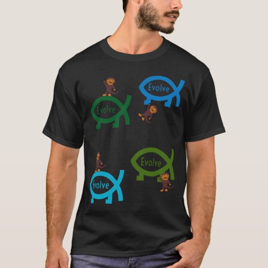 Evolutionsaffen und Fischdesign T-Shirt (Vorderseite)