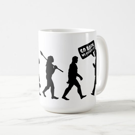 Evolutionsironie Silhouette Kaffeetasse (VorderseiteRechts)