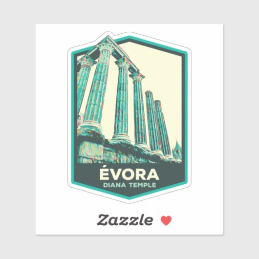 Evora Diana Temple Illustration Portugal Sticker (Blatt)