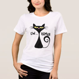 Ew Human - Sleek Black Cat Minimalistisch Art Tri-Blend Shirt