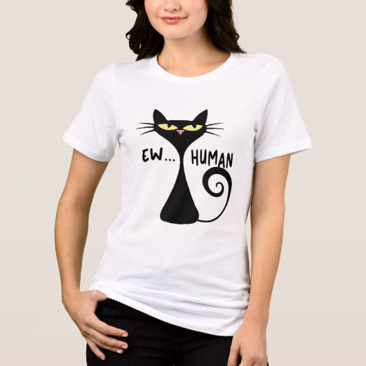 Ew Human - Sleek Black Cat Minimalistisch Art Tri-Blend Shirt (Vorderseite)