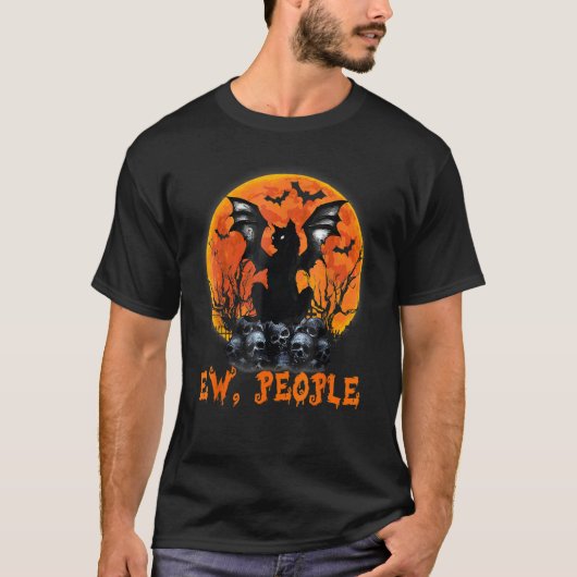 Ew People Black Cat Bat Wings Halloween Spooky Cos T-Shirt (Vorderseite)