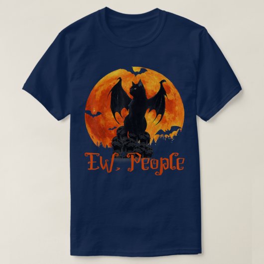 Ew People Black Cat Bat Wings Halloween T-Shirt (Design vorne)