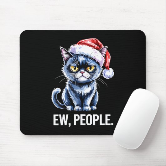 Ew People Black Cat Christmas Funny Introvert Holi Mousepad (Mit Mouse)