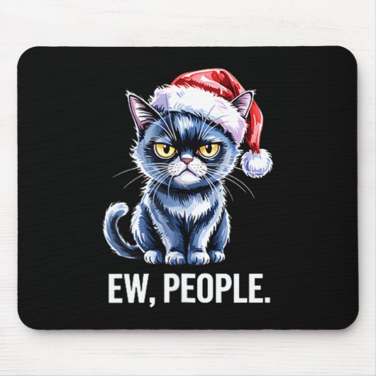Ew People Black Cat Christmas Funny Introvert Holi Mousepad (Vorne)