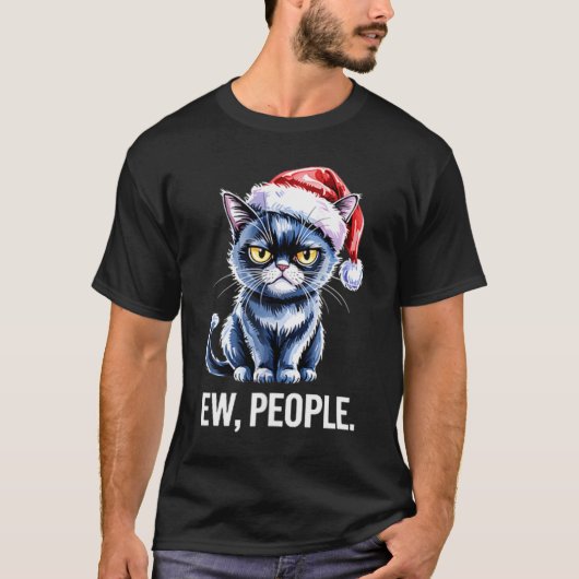 Ew People Black Cat Christmas Funny Introvert Holi T-Shirt (Vorderseite)