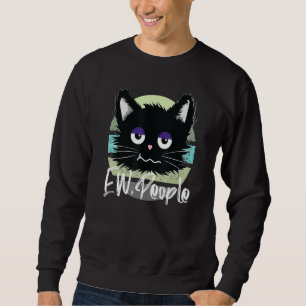 Ew People Black Cat Sleepy Gesicht Vintag Sweatshirt
