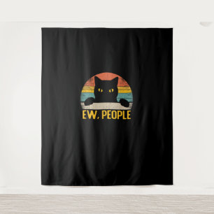 Ew, People Black Cat Vintag Retro - Funny Cat_1 Wandteppich
