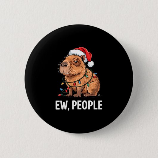 Ew People Capybara Christmas Lights Funny Introver Button (Vorderseite)