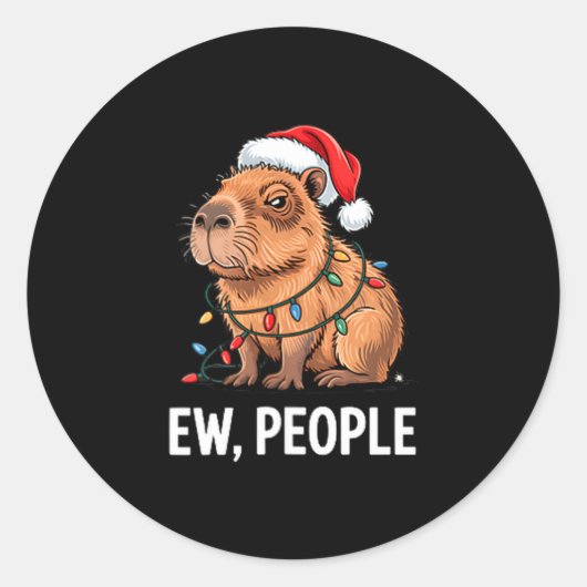 Ew People Capybara Christmas Lights Funny Introver Runder Aufkleber (Vorderseite)