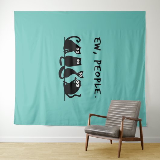 Ew People Funny Meowy Black Cats Wandteppich (Beispiel (Horizontal))