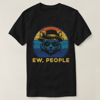 Ew People Retro Sunset Introvert Cat T-Shirt