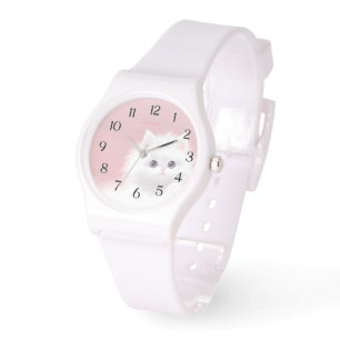 eWatch - Sweet White Fluffy Kitty on Pink Armbanduhr