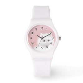 eWatch - Sweet White Fluffy Kitty on Pink Armbanduhr