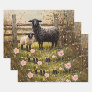 Ewe and Lamb Spring Sheep Art Decoupage Geschenkpapier Set