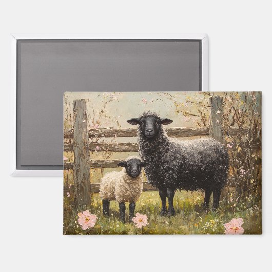 Ewe and Lamb Spring Sheep Art Magnet (Vorderseite/Rückseite)